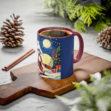 🌙🎿 The Moonlit Christmas Skier Colorful Mug – Whimsical Holiday Fantasy