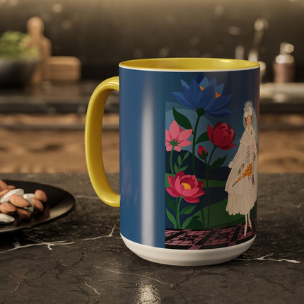 The Lady Of The Golden Parasol Colorful Mugs – Art Deco Botanical Elegance