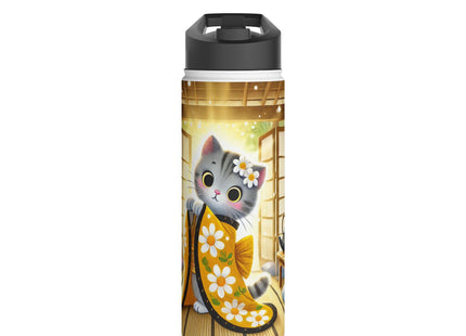 Playful Kitten in the Tea Room Stainless Steel Water Bottle, Standard Lid