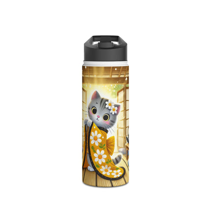 Playful Kitten in the Tea Room Stainless Steel Water Bottle, Standard Lid