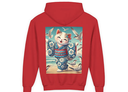 Geisha Kitten by the Seaside Youth Heavy Blend Hooded Sweatshirt