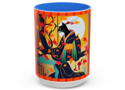 Black Cat in Kimono Colorful Mugs, 11oz