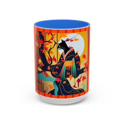 Black Cat in Kimono Colorful Mugs, 11oz