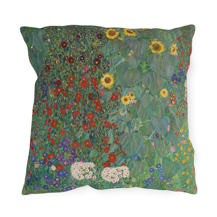 Farm Garden with Sunflowers by Gustav Klimt Outdoor Pillows