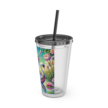 Geisha Kitten’s River Voyage Sunsplash Tumbler with Straw, 16oz