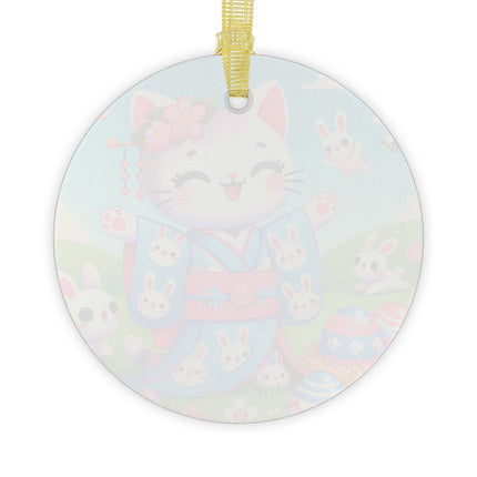 Springtime Kitten’s Easter Joy Glass Ornament