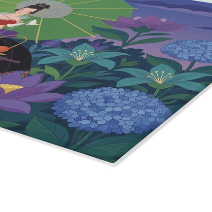 🧶🌸 The Lady Of The Lotus Threads Glass Cutting Board – Art Deco Floral Sewing Elegance