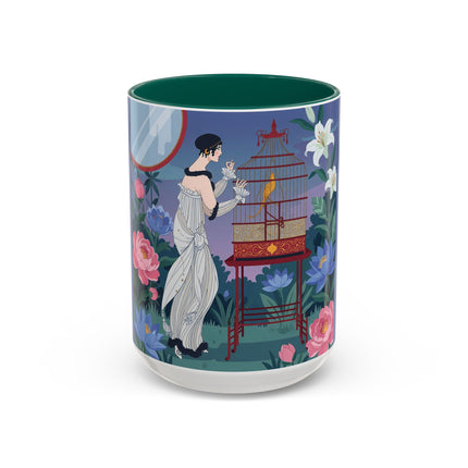 Whispers to the Golden Songbird Colorful Mugs – Art Deco Garden Elegance