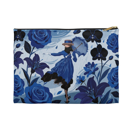 ☔💙 The Blue Rain Promenade Accessory Pouch – Art Deco Floral Fashion