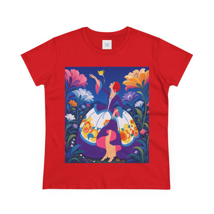 🐦🌸 The Enchanted Birdsong Cotton Tee – Art Deco Garden Whimsy