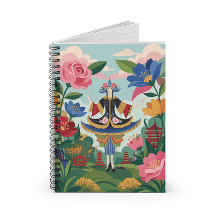 🌸🏯 The Lady Of The Pagoda Garden Spiral Notebook – Art Deco Floral Fantasy