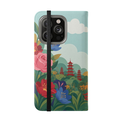 🌸🏯 The Lady Of The Pagoda Garden Flip Case – Art Deco Floral Fantasy
