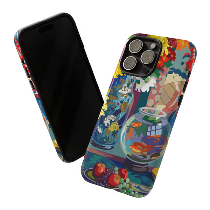 Floral Fishbowl Still Life Phone Case – Vibrant Harmony & Colorful Life