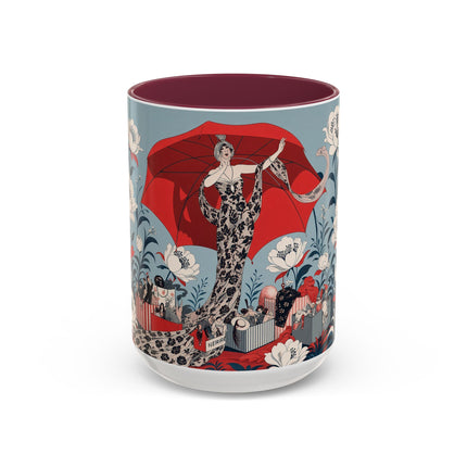 ❤️🌺 The Scarlet Parasol Spectacle Colorful Mug – Art Deco Fashion Elegance