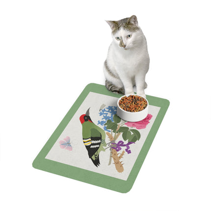 Green Woodpecker Garden Perch Pet Food Mat – Spring Melody