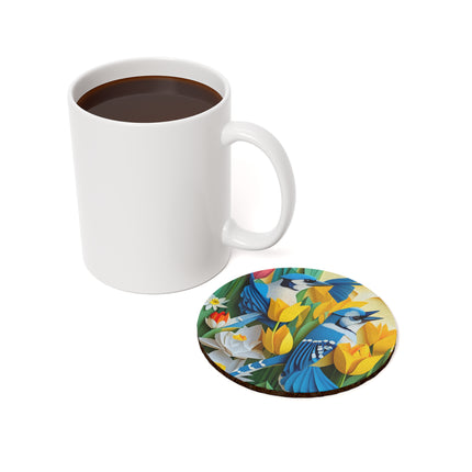 Blue Jays in a Spring Garden Cork Back Coaster