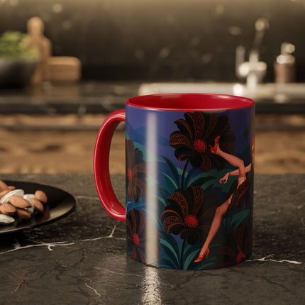 🖤🌺 The Midnight Floral Acrobat Colorful Mug – Art Deco Fashion Whimsy