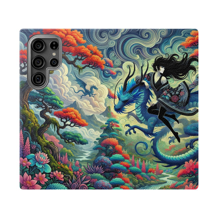 Mystic Guardian of the Sky Flip Case – Warrior Fairy & Turquoise Dragon