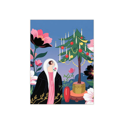 🌹🕯️ The Lady Of The Candlelit Rose Tree Ceramic Tile – Art Deco Christmas Garden Elegance