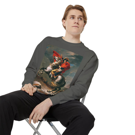 Napoleon Crossing the Alps by Jacques-Louis David Unisex Garment-Dyed Sweatshirt