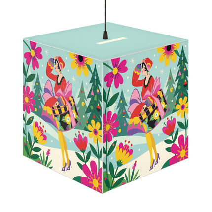 🌸🎄 Christmas In The Winter Garden Light Cube Lamp – Whimsical Holiday Fantasy