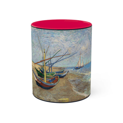 Fishing Boats on the Beach at Saintes-Maries by Vincent Van Gogh Colorful Mugs, 11oz