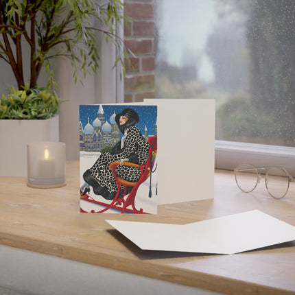 Elegant Winter Woman in Sleigh Greeting Cards (1, 10, 30, and 50pcs)