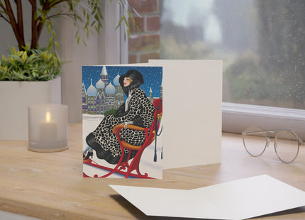 Elegant Winter Woman in Sleigh Greeting Cards (1, 10, 30, and 50pcs)