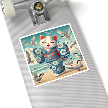 Geisha Kitten by the Seaside Kiss-Cut Stickers (4 Sizes)