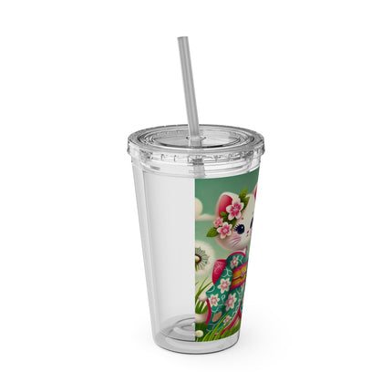 Geisha Kitten and the Dandelion Wish Sunsplash Tumbler with Straw, 16oz