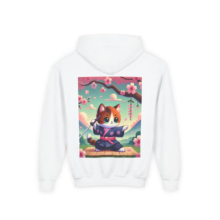 Samurai Kitten Youth Hooded Sweatshirt – Strength, Balance & Playful Courage