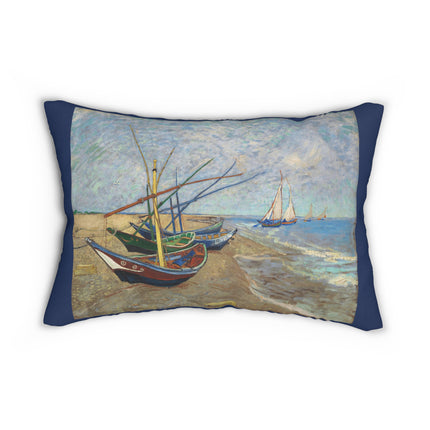 Fishing Boats on the Beach at Saintes-Maries by Vincent Van Gogh Spun Polyester Lumbar Pillow