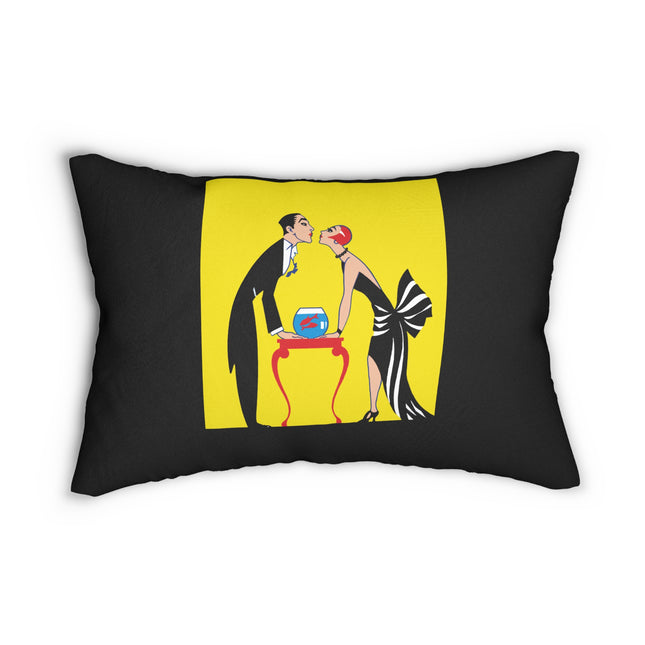 A Moment of Elegance: A Passionate Embrace Amidst Golden Splendor Spun Polyester Lumbar Pillow