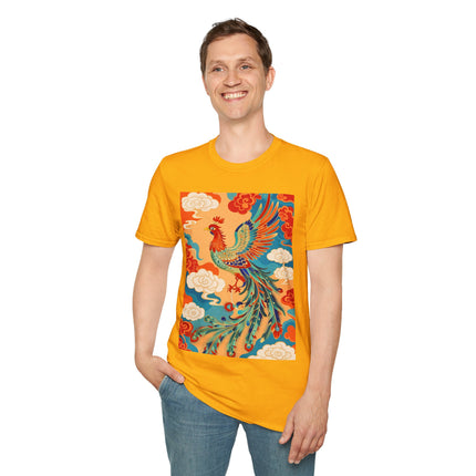 🐦🌞 The Celestial Phoenix Softstyle T-Shirt – Golden Clouds & Mythical Splendor