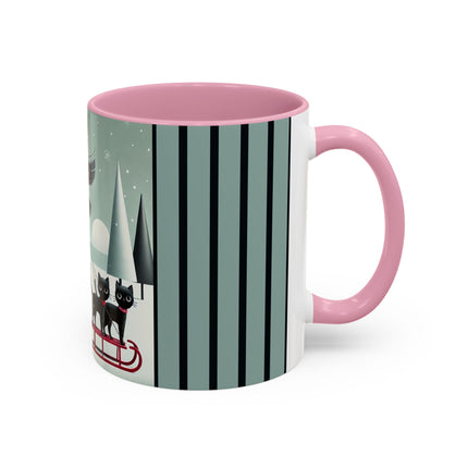 Red Sled & Curious Cats Colorful Mugs (11oz, 15oz)