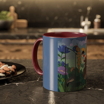 The Lady And The Enchanted Heron Colorful Mugs – Art Deco Botanical Elegance