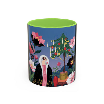 🌹🎄 The Lady Of The Candlelit Rose Tree Colorful Mug – Art Deco Christmas Garden