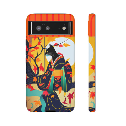 Black Cat in Kimono Phone Cases
