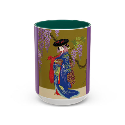 Wisteria Elegance Colorful Mug (11oz, 15oz) – Floral Beauty, Kimono Art & Timeless Grace