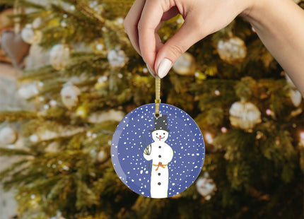 Snowman in Falling Snow Glass Ornament