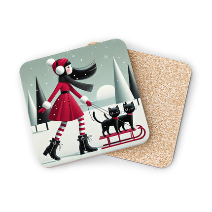 Red Sled & Curious Cats Coasters