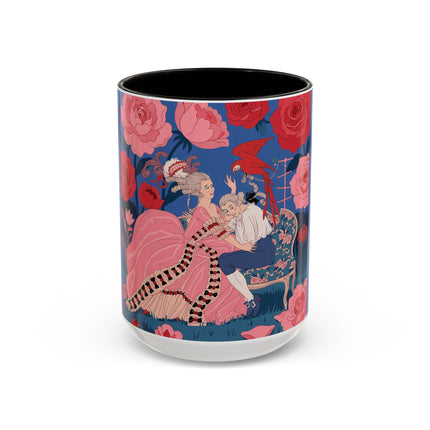 The Lady And The Scarlet Macaw Colorful Mugs – Art Deco Floral Elegance