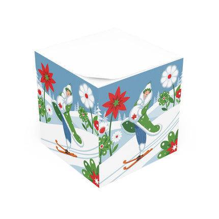 🎿🌺 The Winter Garden Skier Note Cube – Retro Winter Botanical Fantasy