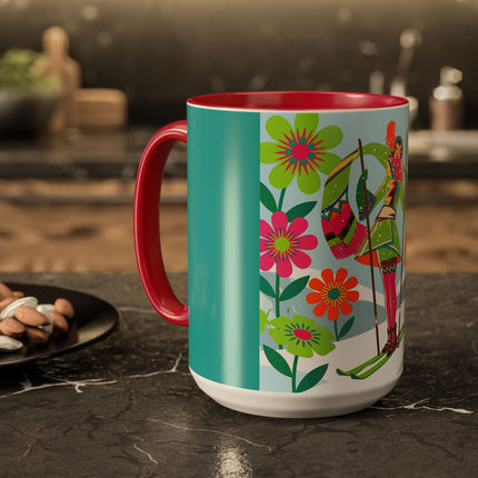 🎿🌸 The Winter Flower Adventurer Colorful Mug – Colorful Ski Fantasy