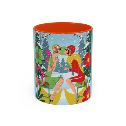 ☕🎄 Christmas Tea In The Snow Garden Colorful Mug – Art Deco Holiday Friendship