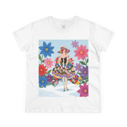 🌸❄️ The Winter Blossom Belle Cotton Tee – Art Deco Floral Fantasy