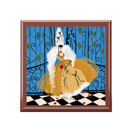 🎭🌹 The Lady At The Masquerade Gates Jewelry Box – Art Deco Fashion Illustration