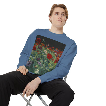 Poppies (A Study of Poppies for Carnation, Lily, Lily, Rose) by John Singer Sargent Unisex Garment-Dyed Sweatshirt