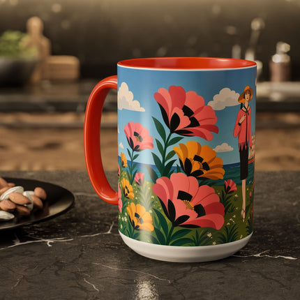 🌸⛵ The Seaside Blossom Promenade Colorful Mug – Art Deco Coastal Elegance