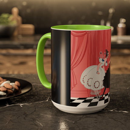 The Ladies Behind The Velvet Curtain Colorful Mugs – Art Deco Theatrical Elegance